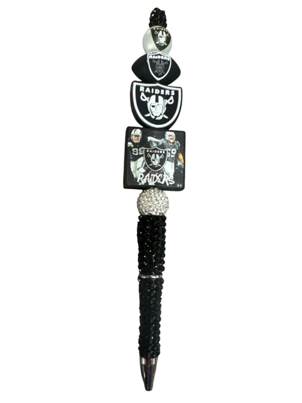 Las Vegas Raiders Themed Bedazzled Pen With Logos & Rhinestones